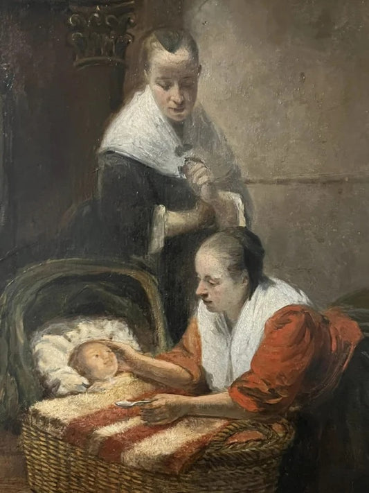 RESERVED Christoffel Bisschop (1828 - 1904), painting, Mother with baby