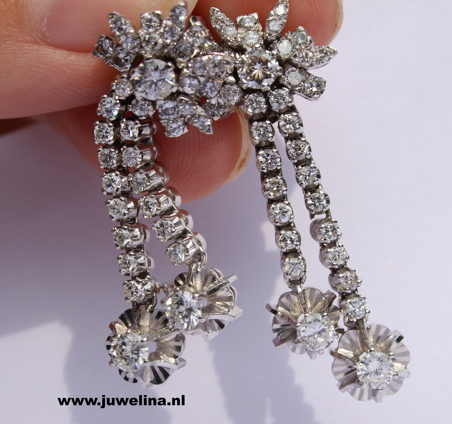 VERKOCHT 14 kt gouden oorbellen 3.5 ct diamanten vintage, natuurlijk