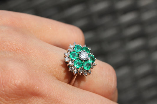 VERKOCHT 14 kt gouden ring smaragden diamanten natuurlijk vintage