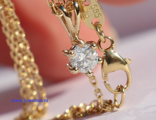 14 kt gouden collier 0.23 ct diamant